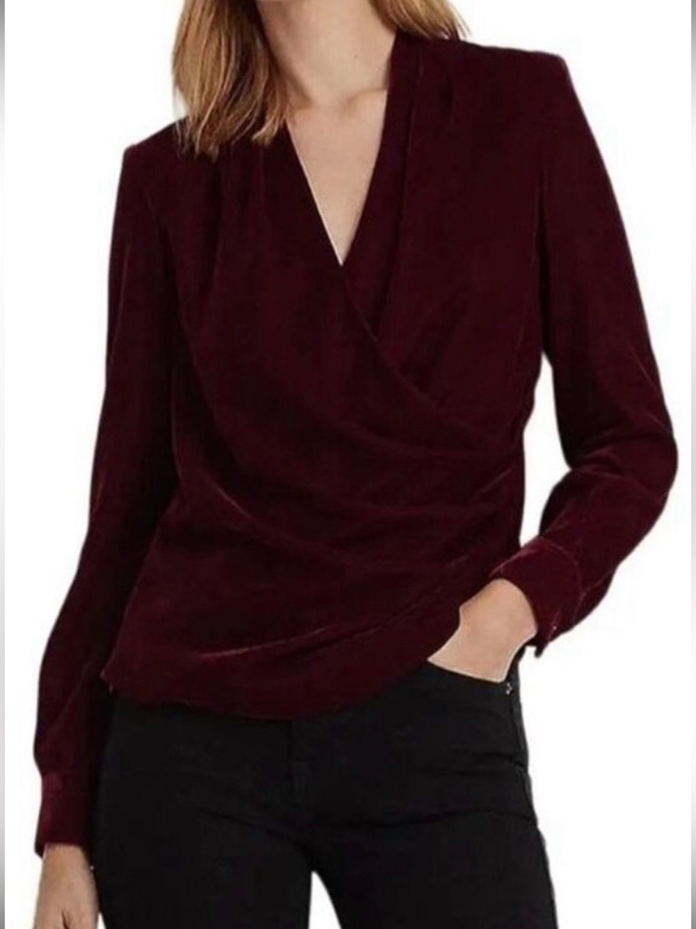 Ralph Lauren Pleated Maroon Velvet  Blouse | Size 10